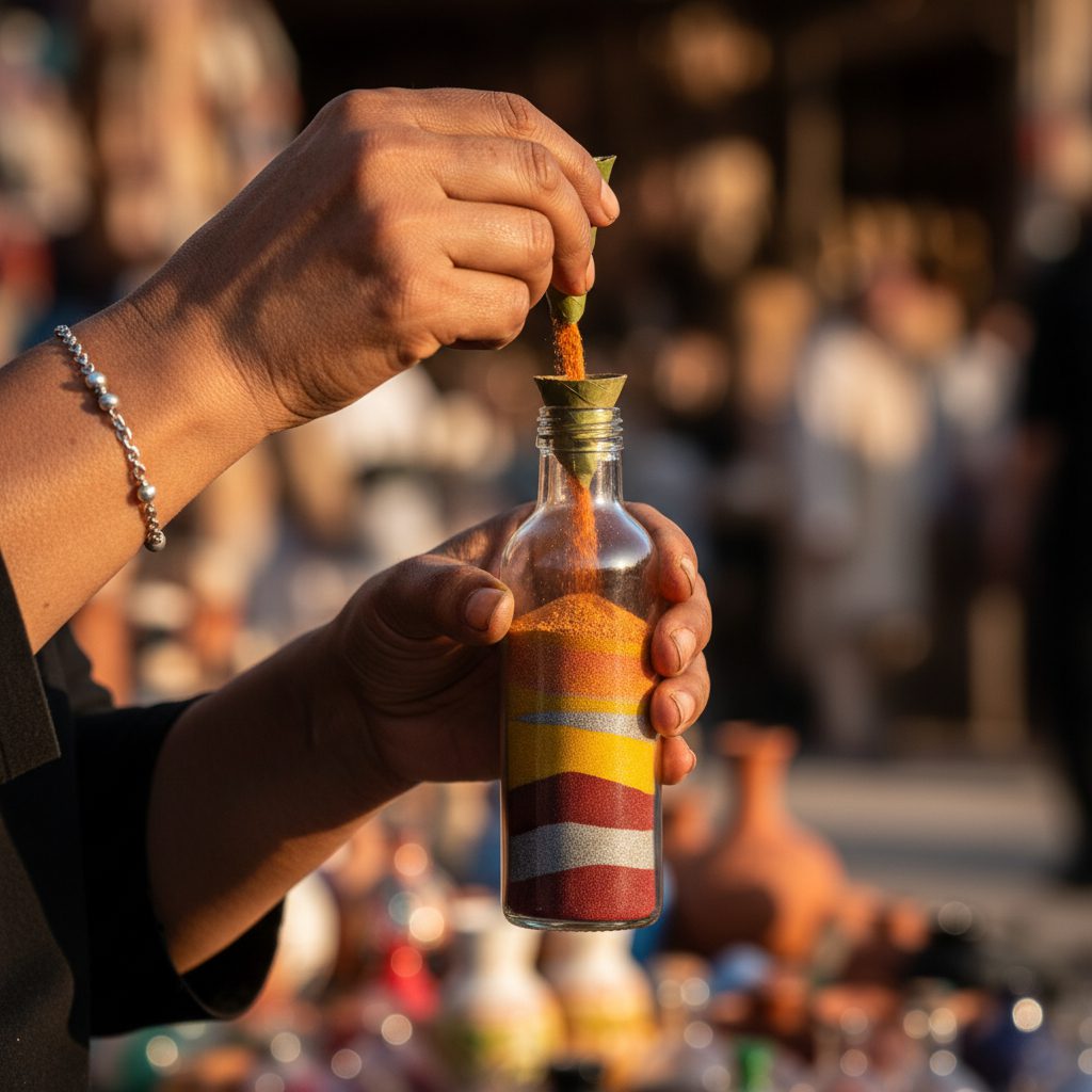 colored_soil_of_hormuz راهنمای کامل خرید سوغات و صنایع دستی هرمز؛ از خاک رنگی تا برقعهای اسرارآمیز